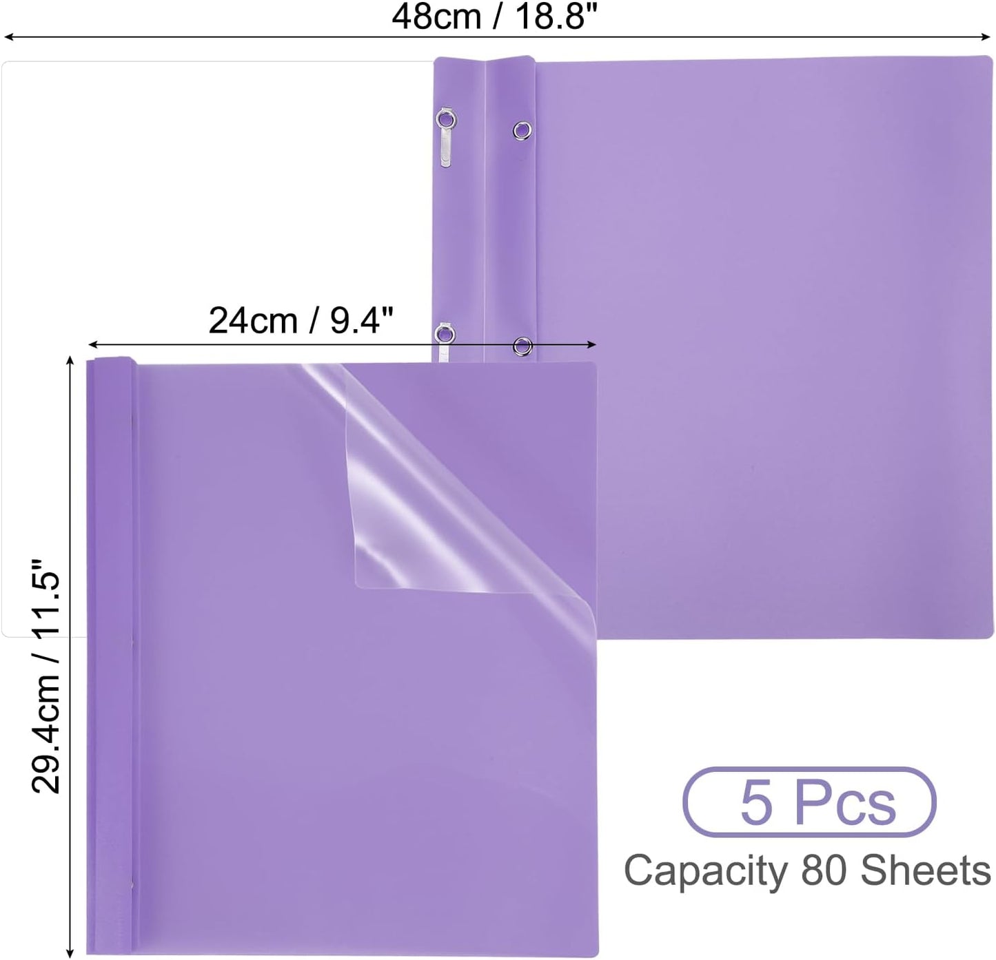 PATIKIL Plastic Report Covers with Prong, 5 Pcs 80 Sheet Clear Front Presentation Binders with 3 Metal Prong Fasteners Report Folder for Resume Documents Files Letter, Purple