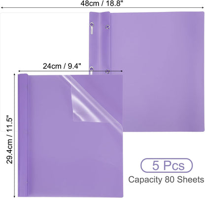 PATIKIL Plastic Report Covers with Prong, 5 Pcs 80 Sheet Clear Front Presentation Binders with 3 Metal Prong Fasteners Report Folder for Resume Documents Files Letter, Purple