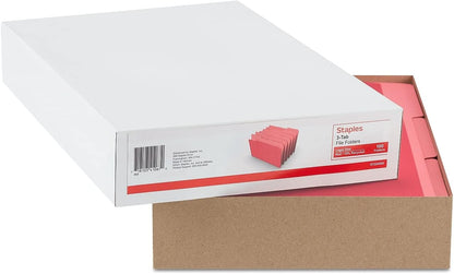 Staples Recycled File Folders, Legal Size, 1/3‑Cut Tabs, Manila, 30% Recycled Paper Stock, 100/Box