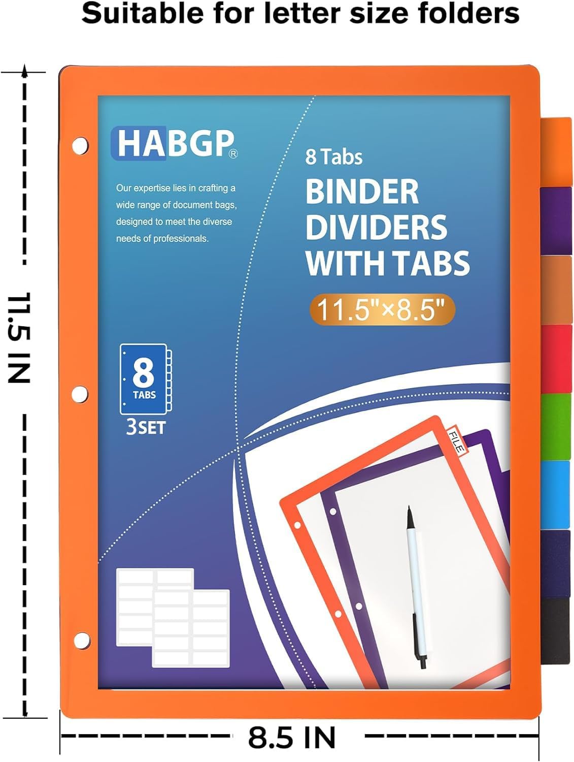 HABGP 24Pcs/3 Set 8 Tab Dividers for 3 Ring Binder, 24 Pcs Clear Color 3 Ring Binder Dividers with Tabs, Page Folder Dividers, Plastic Tabbed File Dividers with Tabs, Three Ring Binder Index Dividers