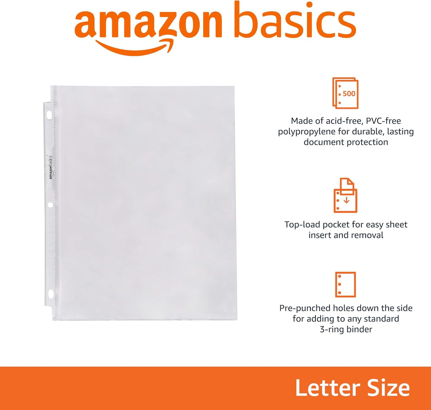 Amazon Basics Sheet Protectors for 3 Ring Binder, Heavyweight, Acid-Free, Clear Plastic Sleeves, Letter Size, 8.5 x 11 Inch, 100-Pack