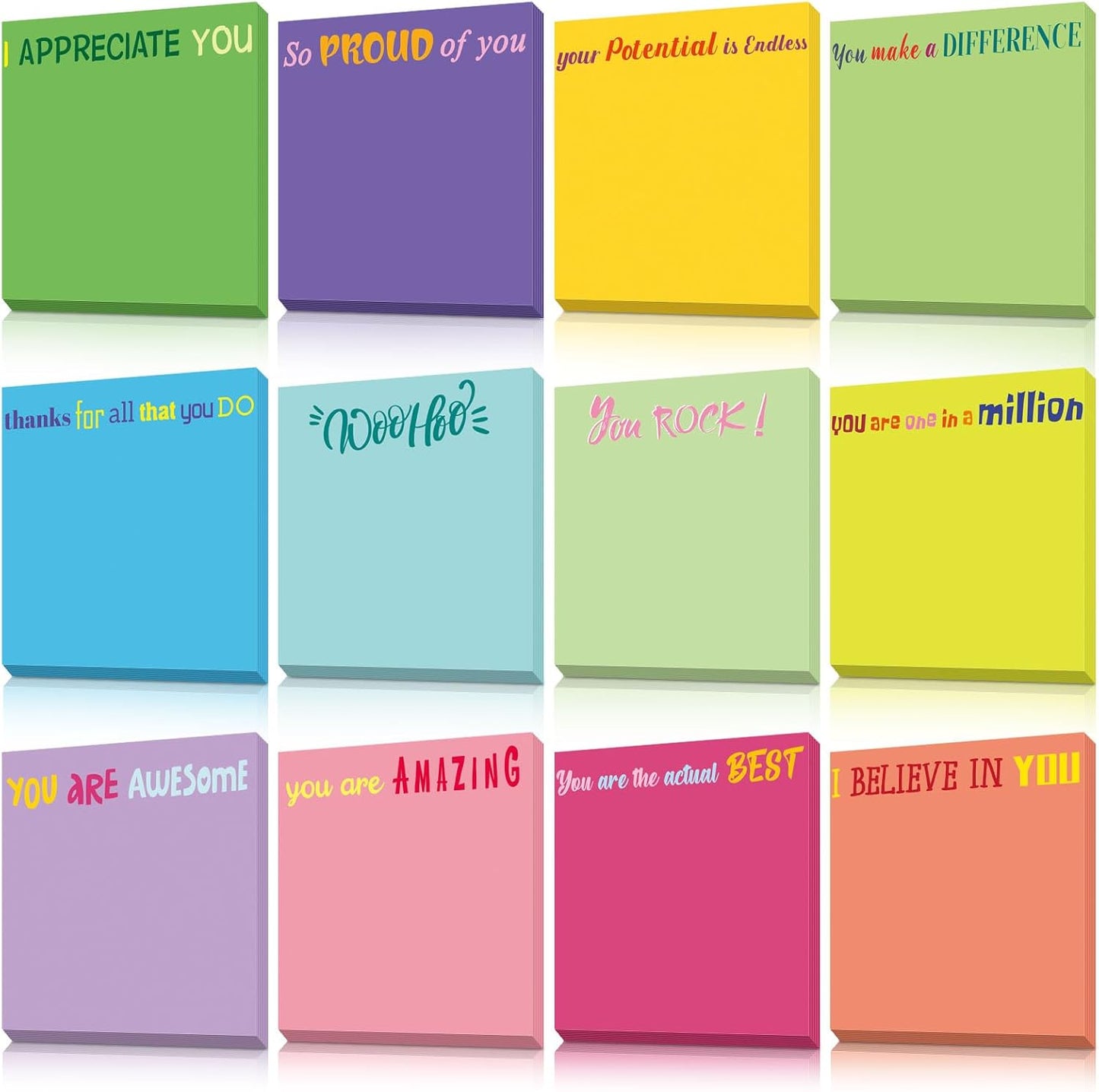 Yinder 48 Pcs Inspirational Sticky Notes Cute Motivational Sticky Notes Pad End of Year Employee Appreciation Gifts Bulk for Teacher Nurse Coworkers Office Supplies 3 x 3'' (Thank You,Dark Color)