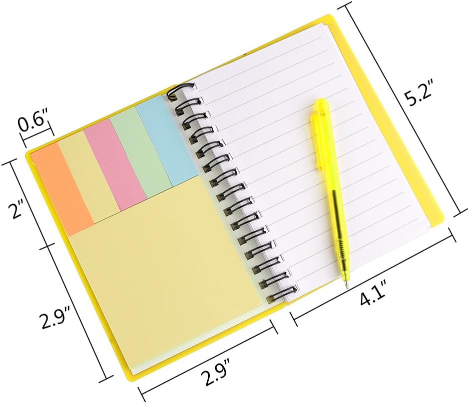 Coopay 4 Pieces Spiral Notebook Steno Pocket Notepad with Pen in Holder and Sticky Notes, Page Marker Index Tabs Flags Making Plans Writing Memos Office School Supplies (Yellow, Blue, Purple, Green)