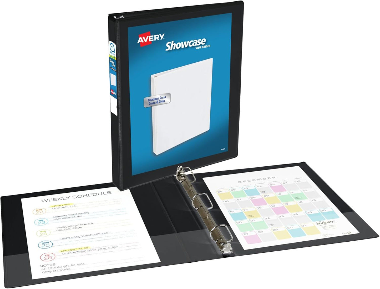 Avery Showcase Standard View 3 Ring Binder, 1" Slant Rings, 250-Sheet Capacity, 1.4 Inch Wide Spine, 1 Black Binder, Ideal for Lightweight Organization and Occasional Referencing (19600)