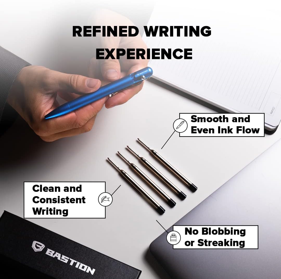 BASTION Pen Refill Ballpoint Blue | Replacement for All Bastion Bolt Action Pens | Standard Pen Ink Refills Cartridge (Blue 6 pc)