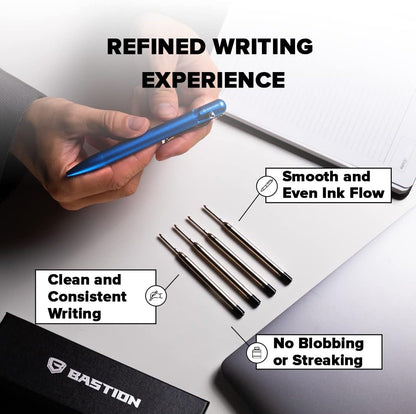 BASTION Pen Refill Ballpoint Blue | Replacement for All Bastion Bolt Action Pens | Standard Pen Ink Refills Cartridge (Blue 6 pc)