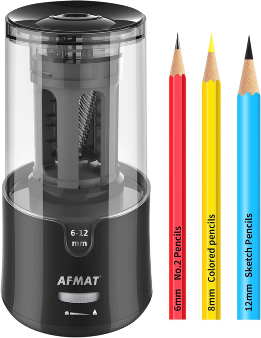 AFMAT Electric Pencil Sharpener, Auto Stop, Super Sharp & Fast, Electric Pencil Sharpener Plug in for 6-12mm No.2/Colored Pencils/Office/Home PS94