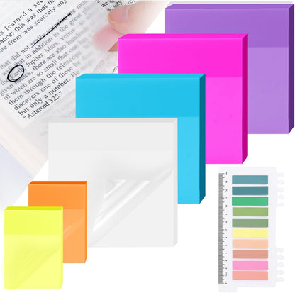 6 Pads Transparent Sticky Notes with Sticky Tabs, Tecolu 3x3 inch Clear Sticky Notes【Waterproof, 5X Adhesive Strength】, See-Through Translucent Sticky Notes for School Office Bible Study Supplies