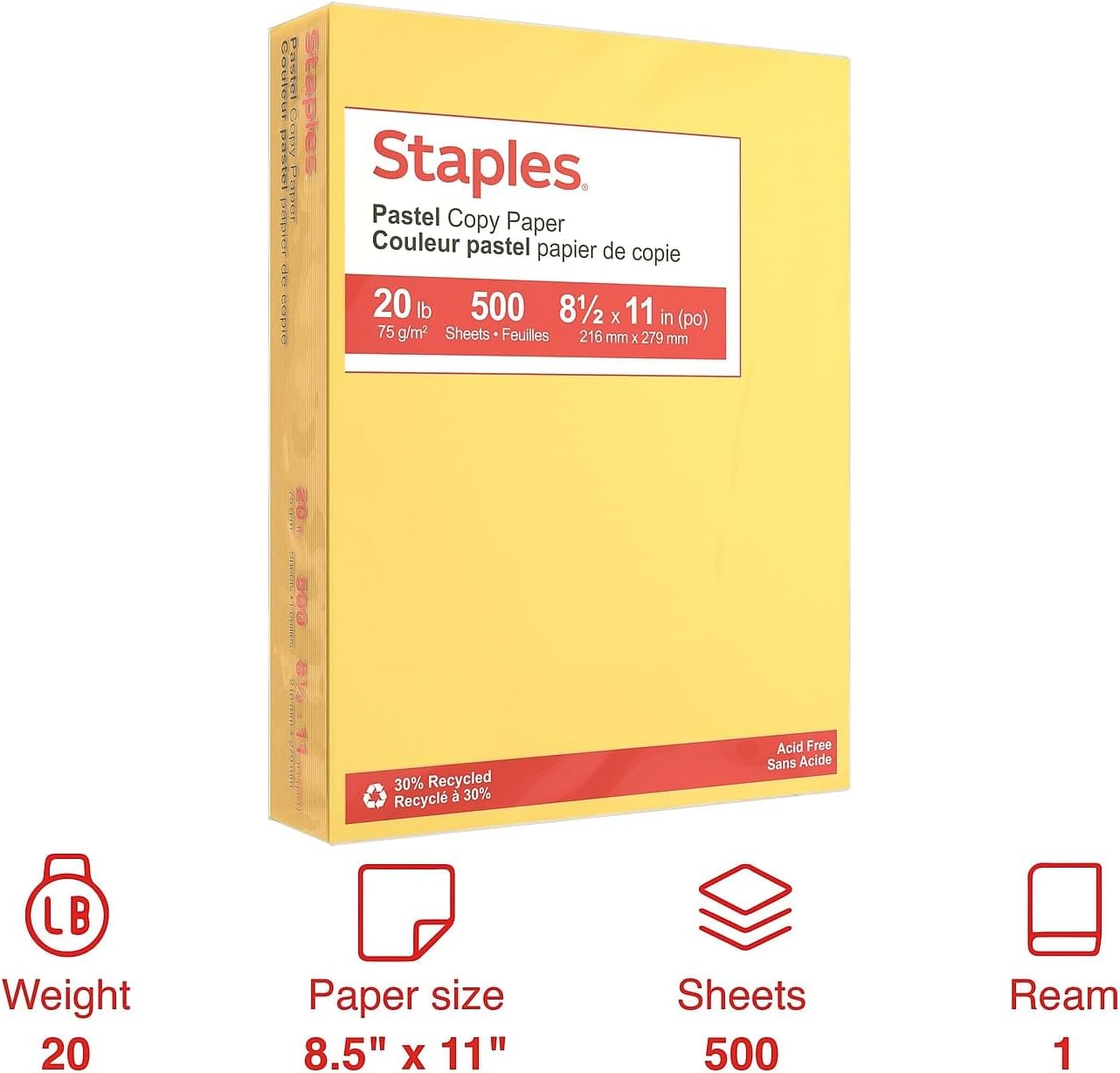 Staples Pastel Colored Copy Paper 8 1/2-Inch x 11-Inch Pink 500/Ream, For Office, School & Home