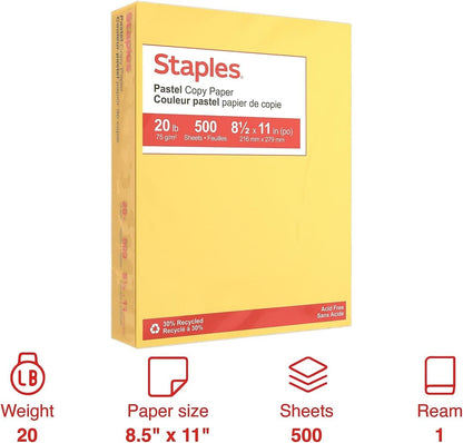 Staples Pastel Colored Copy Paper 8 1/2-Inch x 11-Inch Pink 500/Ream, For Office, School & Home
