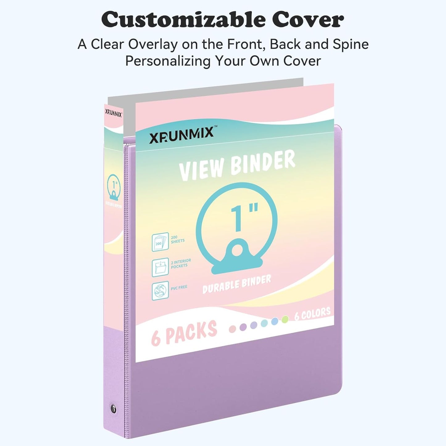 1-inch 3-Ring Binder with Pockets, Basic Binders 1'' Pastel Color Binders, Holds Letter Size 8.5'' x 11'',200 Sheet Capacity, Bundle 6 Pack for Back to School (1-Inch)