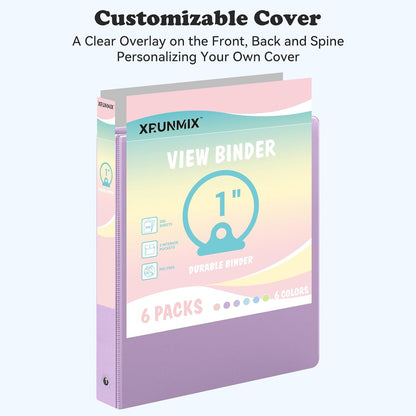 1-inch 3-Ring Binder with Pockets, Basic Binders 1'' Pastel Color Binders, Holds Letter Size 8.5'' x 11'',200 Sheet Capacity, Bundle 6 Pack for Back to School (1-Inch)