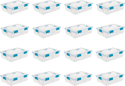 Sterilite 4-Pack Gasket Box, Weather-Resistant Storage Bins with Latching Lids, 32 Quart - Heavy-Duty Organizing Containers for Closet, Bathroom, and Office