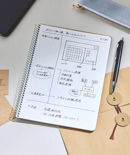 Maruman Spiral Note Basic Lined Notebook- A4, 11.69" x 8.98", 80 Sheets / 160 Pages, 6.5mm Narrow Ruled Journal, Perforated Pages & Wire-Bound to Lay Flat, Sturdy Kraft Cover, Made in Japan