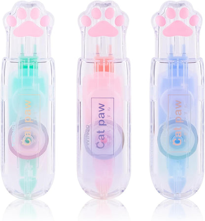 3 Pack White Out Correction Tape, Cute Mini Correction Tape, Kawaii Cat Paw White Out Tape for Cat Lovers Students and School Office Supplies
