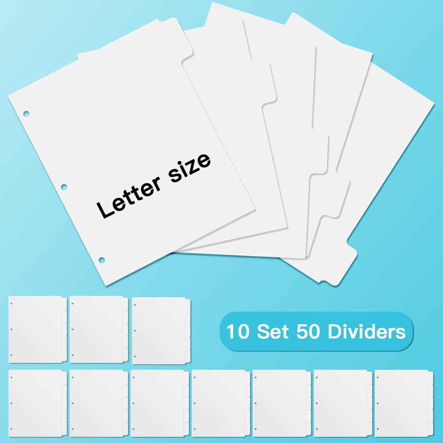 3 Ring Binder Dividers with 5-Tabs for Letter Size, 1/5 Cut, 3-Hole Punched, Write & Erase Plastic Binder Dividers Extra Durable Section Index Dividers for Binders, Pack of 2 Sets, 10 Dividers Total