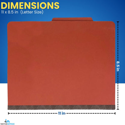 1InTheOffice Classification Folders, 2 Dividers, Heavy-Duty Pressboard Cover, Letter Size, Brick Red, 6 Fasteners,20 Pack