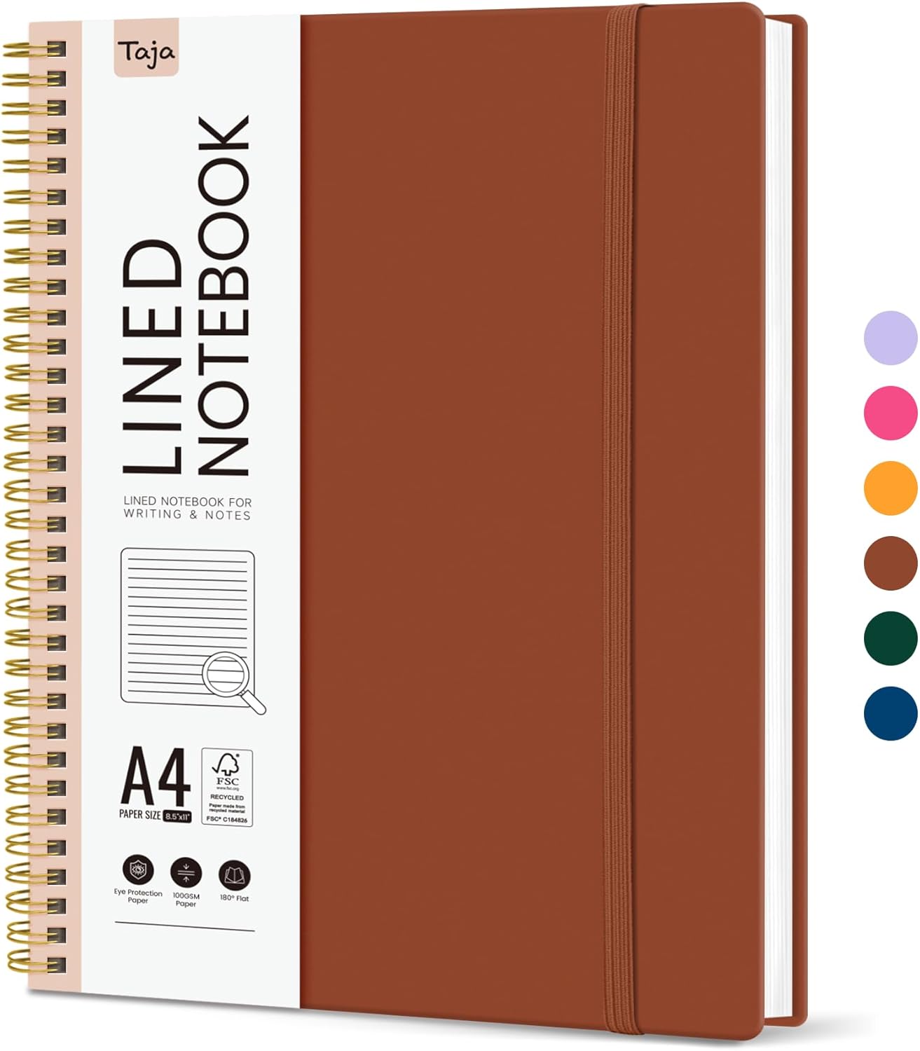 Taja Spiral Lined Notebook, 8.5"x11" Notebooks for Work, Large A4 Journal for Women & Men, College Ruled Journaling Notebook for Writing, Plastic Cover Spiral Journal, Green
