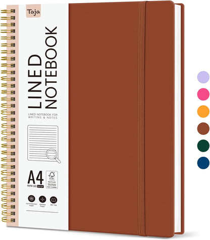 Taja Spiral Lined Notebook, 8.5"x11" Notebooks for Work, Large A4 Journal for Women & Men, College Ruled Journaling Notebook for Writing, Plastic Cover Spiral Journal, Green