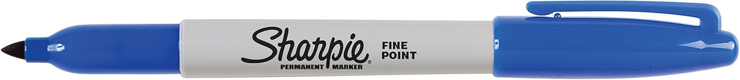 Sharpie Permanent Markers, Fine Point, Blue, 12 Count