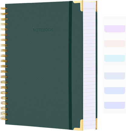 Spiral Notebook, College Ruled Notebook Journal, 7” x 10”, 300 Pages Leather Writing Journal for Women Men, B5 Hardcover Notebook for Work School, 24pcs Index Tabs, Light Blue