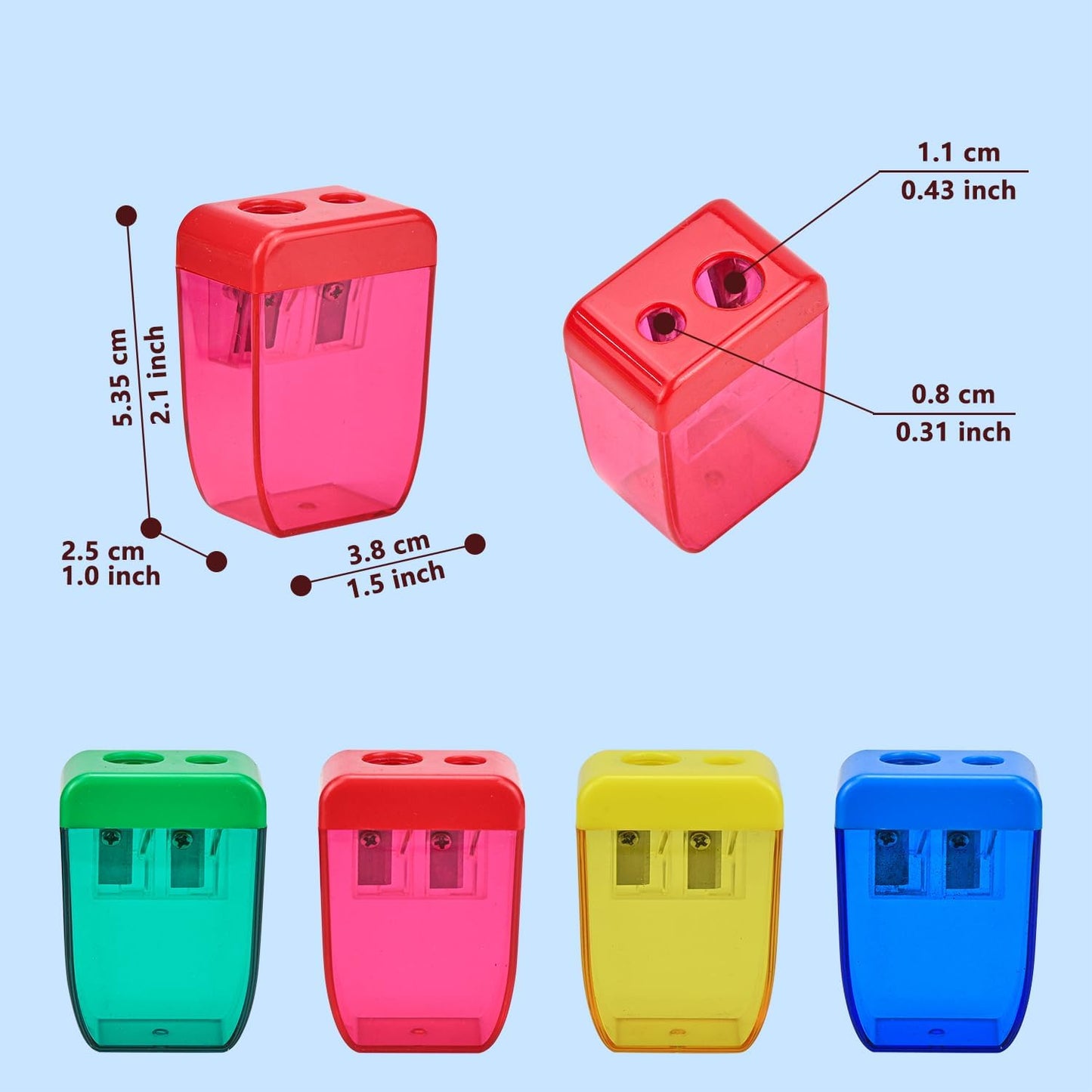 AUSTARK 4Pcs Pencil Sharpeners Manual for Kids Adults, Dual Hole Small Handheld Pencil Sharpener Bulk for Office School Home, Back to School Supplies