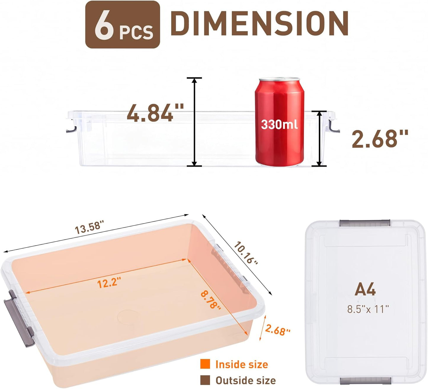 Citylife 3 PCS Plastic Storage Bins with Latching Lids Portable Project Case Clear File Box Stackable Storage Containers for Organizing A4 Paper, Photo, Document, Scrapbook