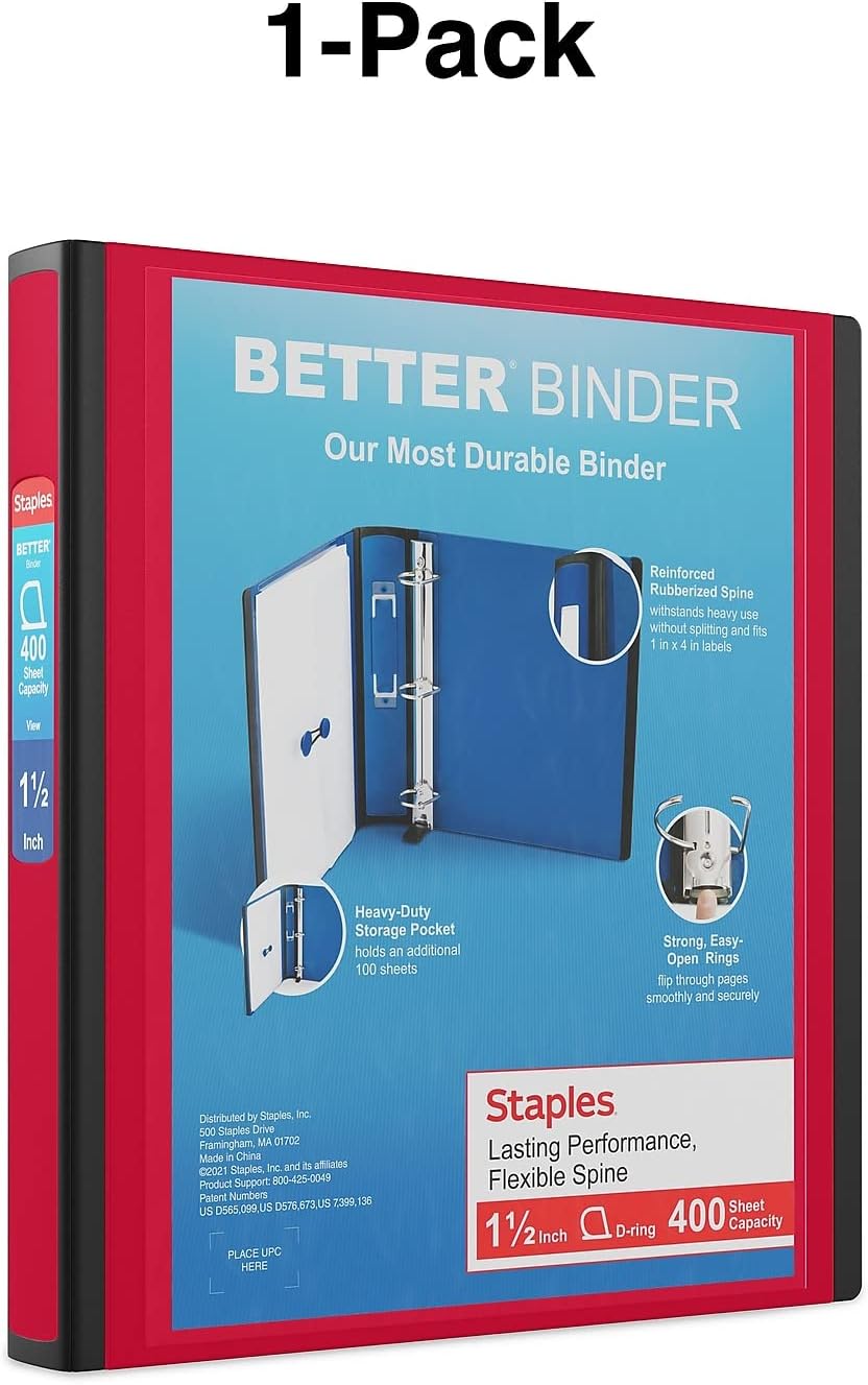 Staples Better Binder 2-Inch D-Ring View Binder, Reinforced Spine, Holds Up to 540 Sheets, Teal, for Office & School
