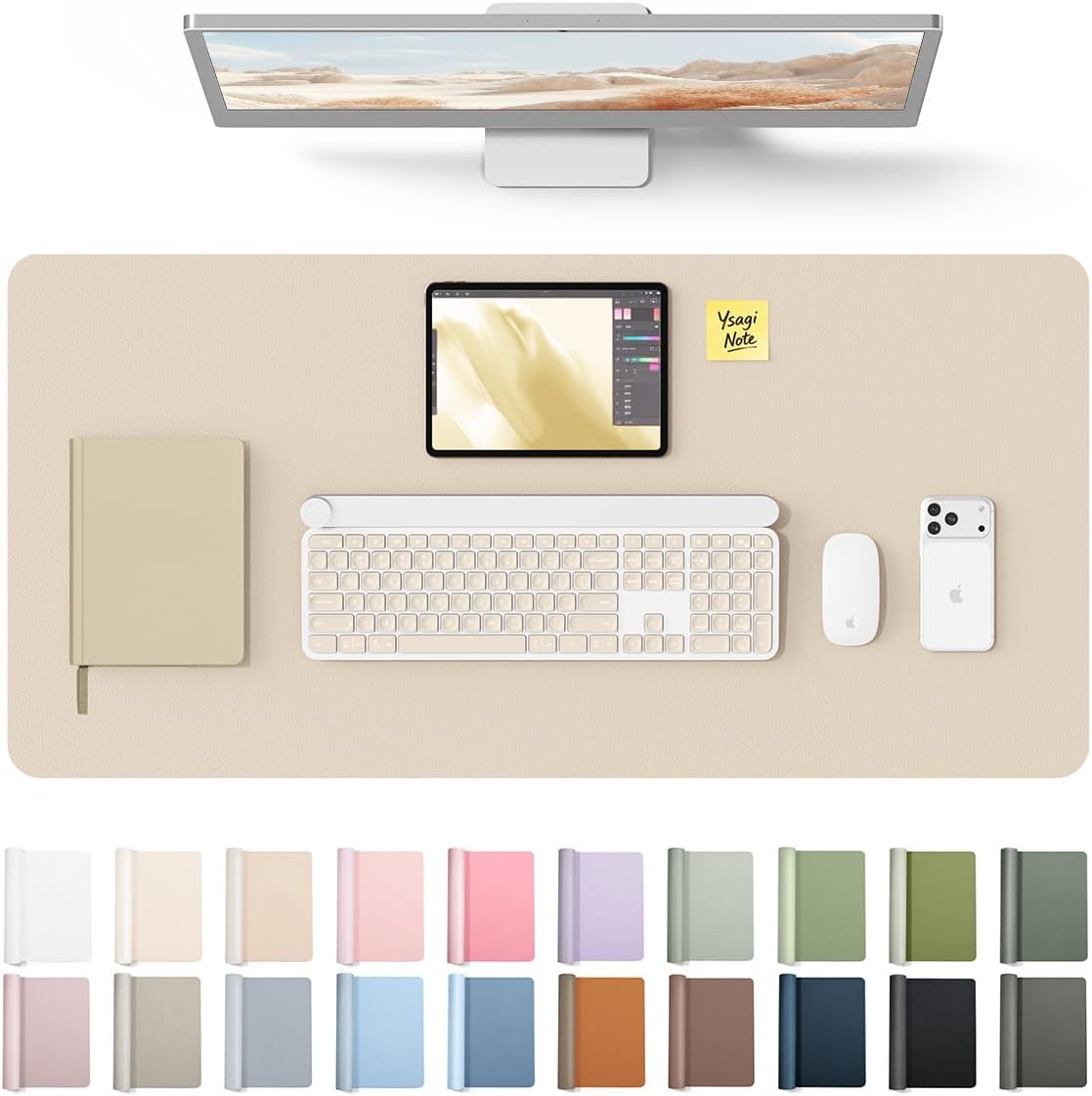YSAGi Leather Office Desk Pad Protector, Large Mouse Pad, Non-Slip, PU Leather, Laptop Desk Blotter, Waterproof Writing Pad for Office and Home, Black, 23.6" x 13.8" - Colors A