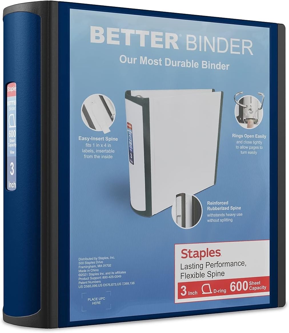 Staples Better Binder 2-Inch D-Ring View Binder, Reinforced Spine, Holds Up to 540 Sheets, Teal, for Office & School
