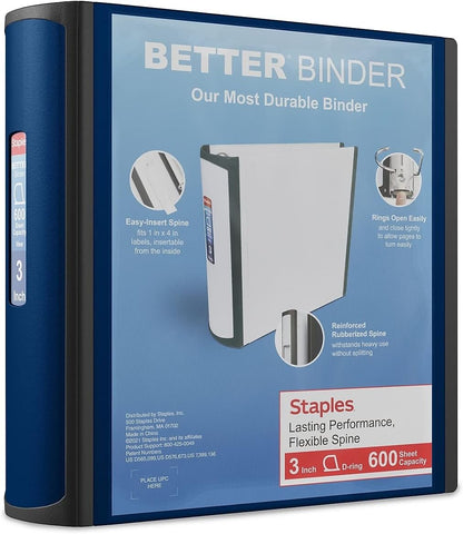 Staples Better Binder 2-Inch D-Ring View Binder, Reinforced Spine, Holds Up to 540 Sheets, Teal, for Office & School