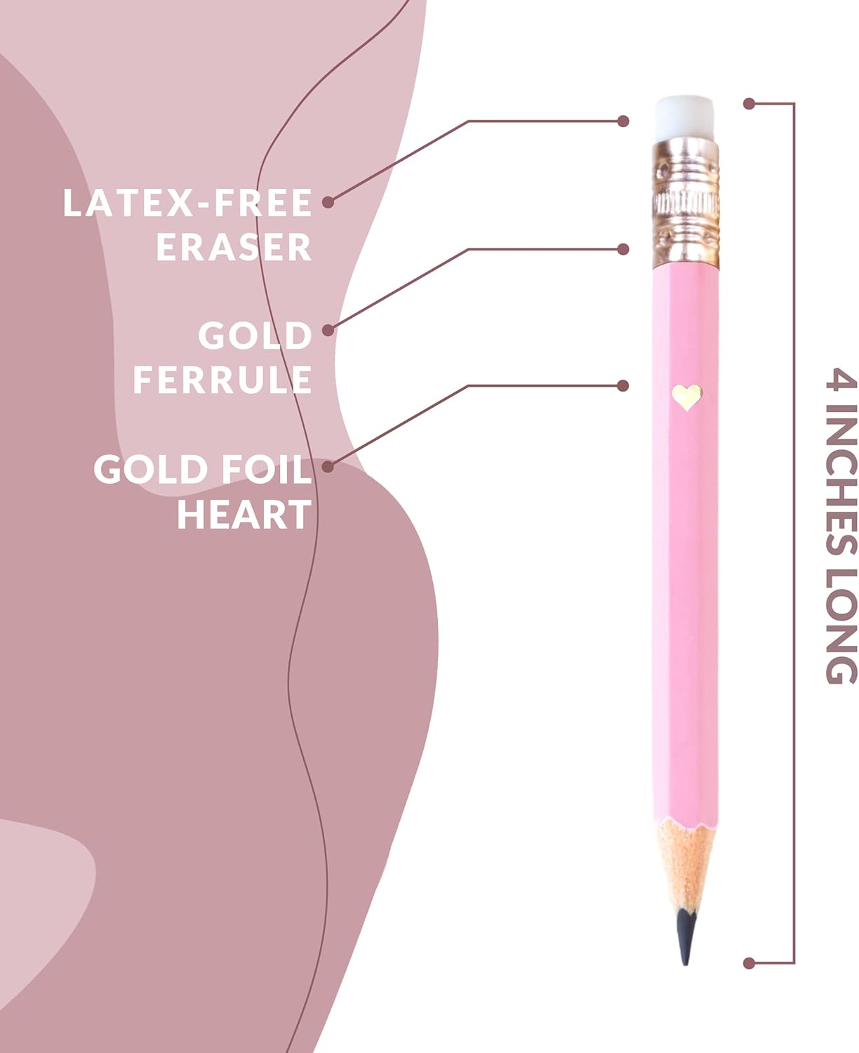 Heart Pencils for Baby Shower Games and Bridal Shower Games, Mini Pencils, Small Pencil Set For Game Prizes, Bridal Pens (White / Gold)