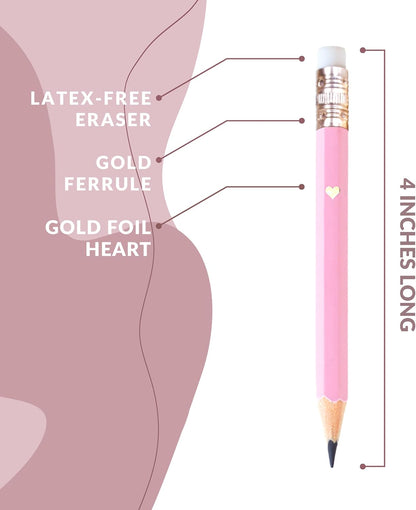 Heart Pencils for Baby Shower Games and Bridal Shower Games, Mini Pencils, Small Pencil Set For Game Prizes, Bridal Pens (White / Gold)