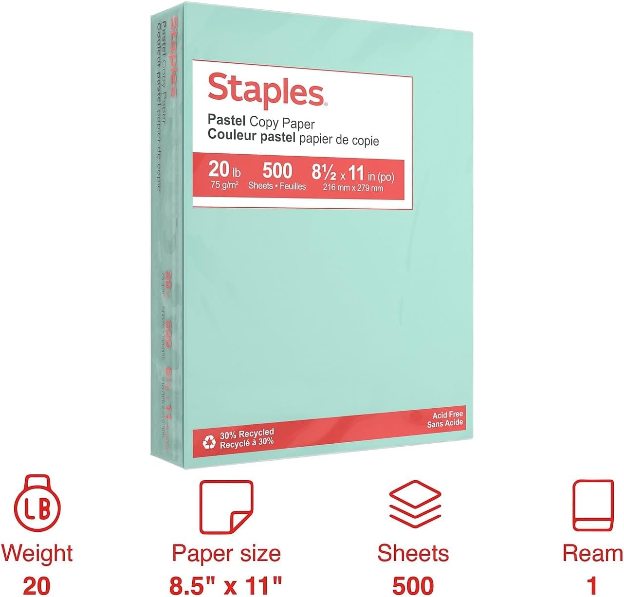 Staples Pastel Colored Copy Paper 8 1/2-Inch x 11-Inch Pink 500/Ream, For Office, School & Home