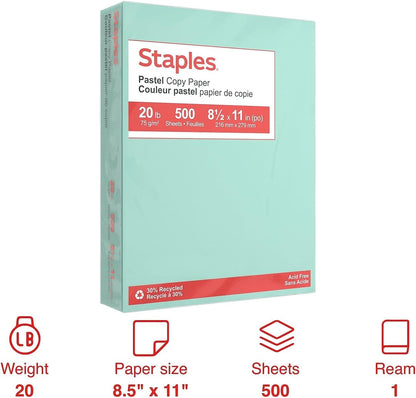 Staples Pastel Colored Copy Paper 8 1/2-Inch x 11-Inch Pink 500/Ream, For Office, School & Home