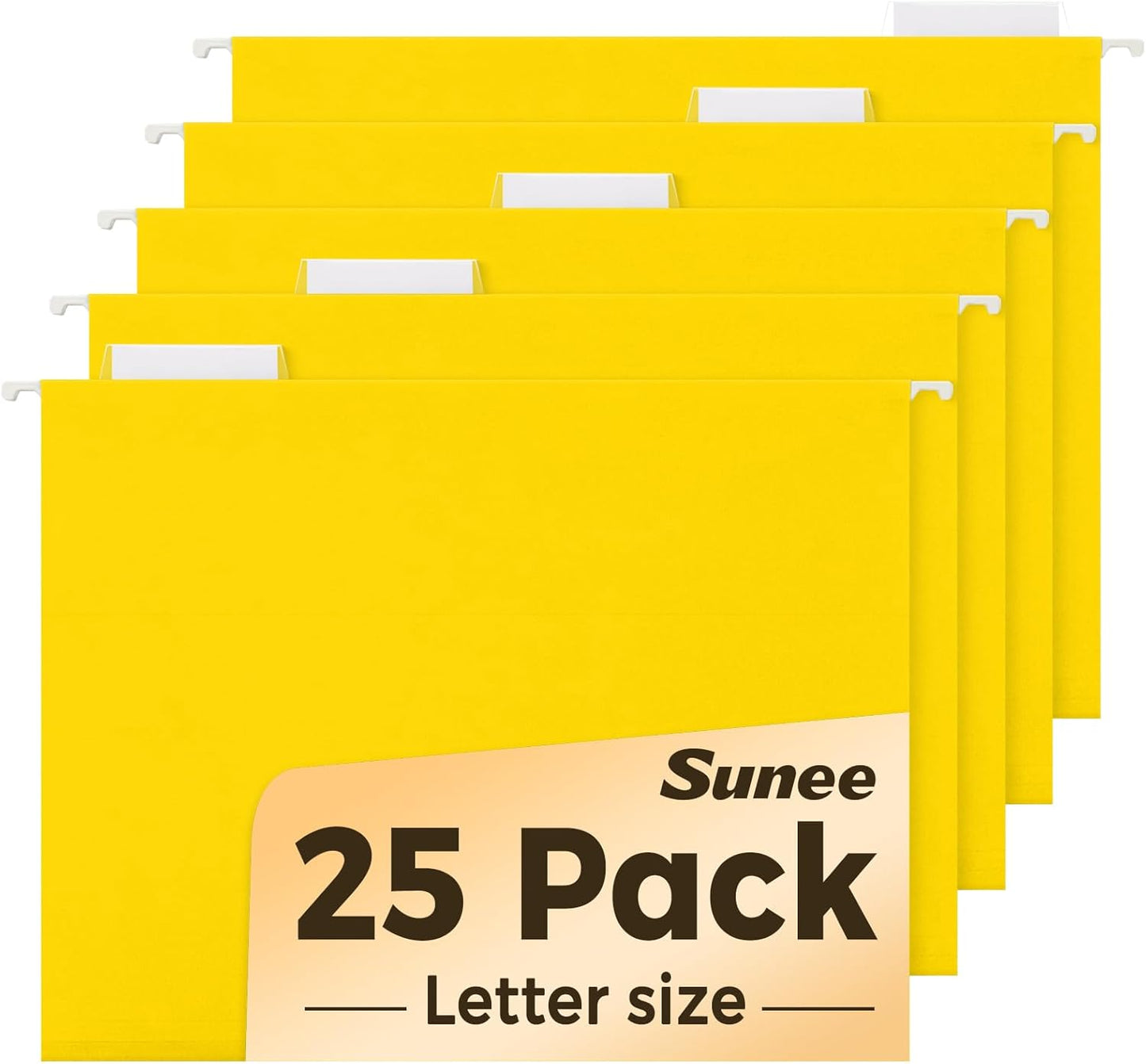 SUNEE Hanging File Folders, 25 Pack Letter Size Hanging File Folders with 1/5-Cut Tabs, Ideal for Home and Office Organization and Papers Classification,Yellow