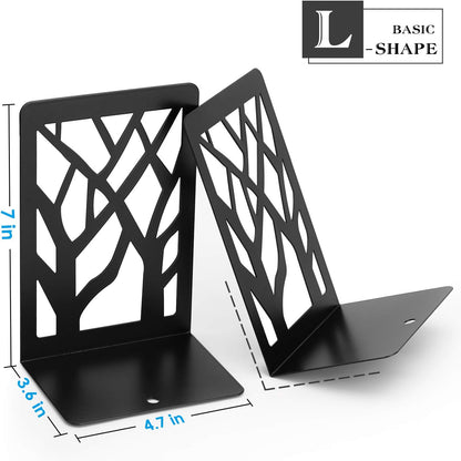 MaxGear Book Ends Tree Design Modern Bookends for Shelves, Non-Skid Book Holder, Heavy Duty Metal Book Storage for Books/CDs, Decorative Book Stopper for Home, 7 x 4.7 x 3.5”, Black,2 Pair/4 Pieces