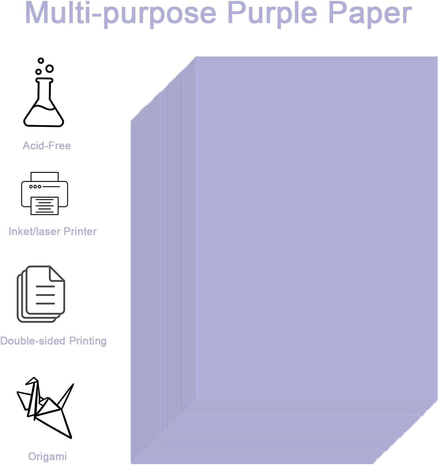 Colored Paper, Purple Copy Printer Paper, Lavender Lightweight Construction Paper for Crafting & Office School Supplies, 8.5x11inch-1 Ream (500 Sheets)