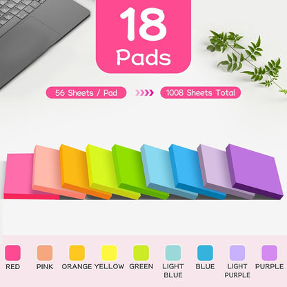 (18 Pads) Lined Sticky Notes 3x3 in Bright Ruled Post Stickies Colorful Super Sticking Power Memo Pads