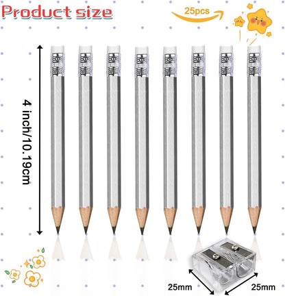 Adhere 25pcs Golf Pencils with Eraser Pre sharpened Hexagon half Wooden Pencils Graphite 2B for Golf Event Scoring,Classroom,Wedding,Company Meetings,Pew, Pocket (Nature)