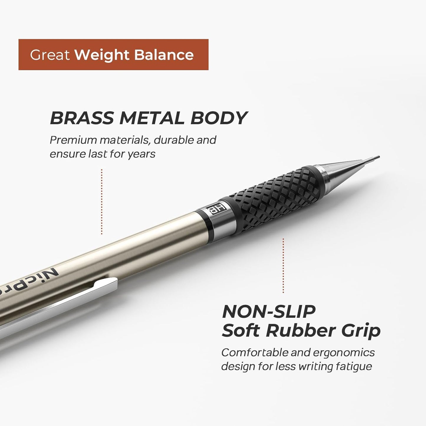 Nicpro 6PCS Art Mechanical Pencil Set, 3PCS Metal Drafting Pencil 0.5 mm & 0.7 mm & 0.9 mm & 3PCS 2mm Graphite Lead Holder (2B HB 2H) For Writing, Sketching Drawing With Lead Refills Case
