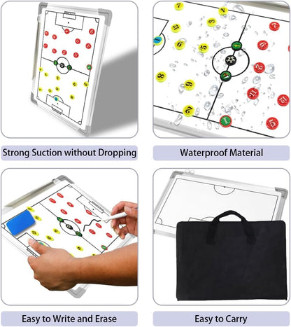 Magnetic Soccer Coaching Board, Double-Sided Dry Erase Tactics Board with Player Markers, Pen and Eraser, Portable Clipboard for Coaches, Coach Training Equipment Coach Gift (White Board)