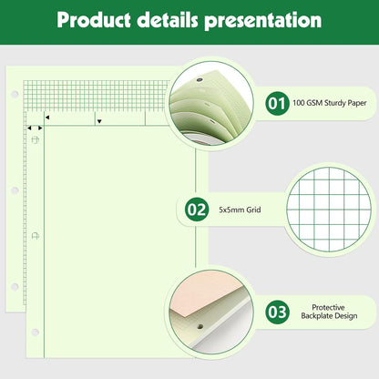 BESARME 4 Pack Engineering Paper Notebook A4 Graph Paper Notebook 3-Hole Punched Computation Pad Grid Notebooks for Engineering, 100 Sheets