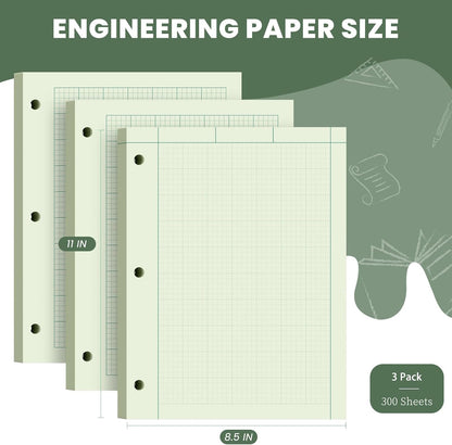 Engineering Computation Pad, 6 Pack Engineering Paper 8.5 x 11, 5x5 Quad Ruled, Top Glue Binding Engineering Notebook 8.5 x 11, 3-Hole Punched Grid Paper, Graph Paper Notebook 100 Sheets Per Pad