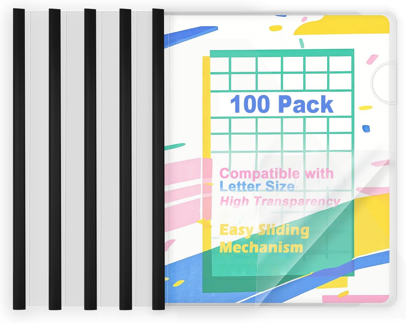 TOTiyea 40 Pack Clear Report Covers with Sliding Bars, 5mm (25 Sheet Capacity) Black Sliding Bar File Folders, for Letter Size