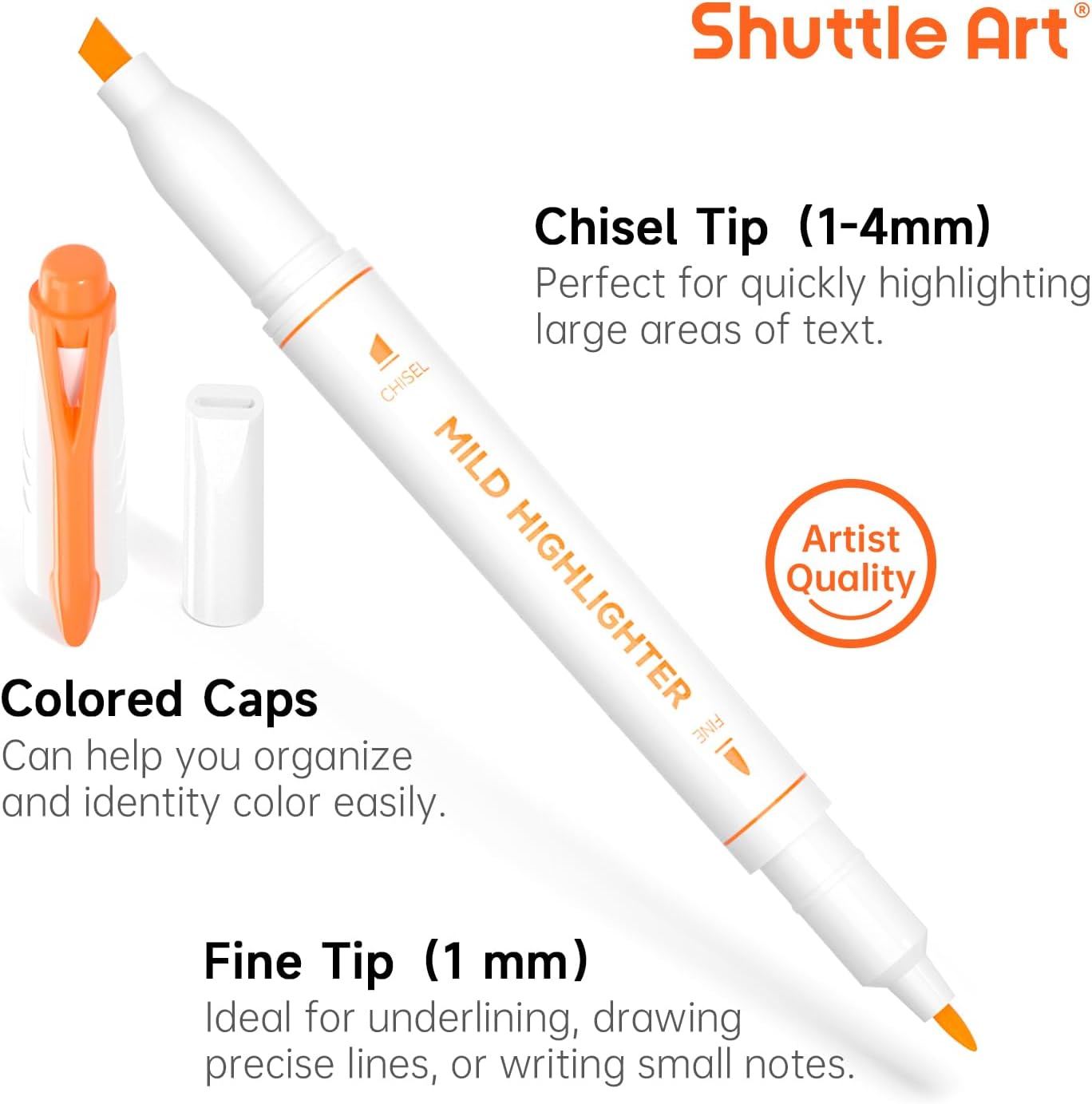 Shuttle Art Pastel Highlighters, 18 Colours Dual Tip Highlighters, Highlighter Markers Assorted Colours, Perfect for Colouring, Underlining, Highlighting, Journaling in School Office Home