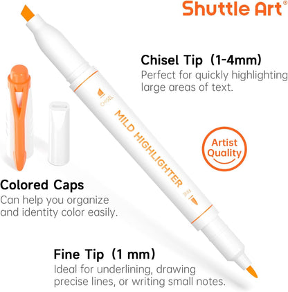Shuttle Art Pastel Highlighters, 18 Colours Dual Tip Highlighters, Highlighter Markers Assorted Colours, Perfect for Colouring, Underlining, Highlighting, Journaling in School Office Home