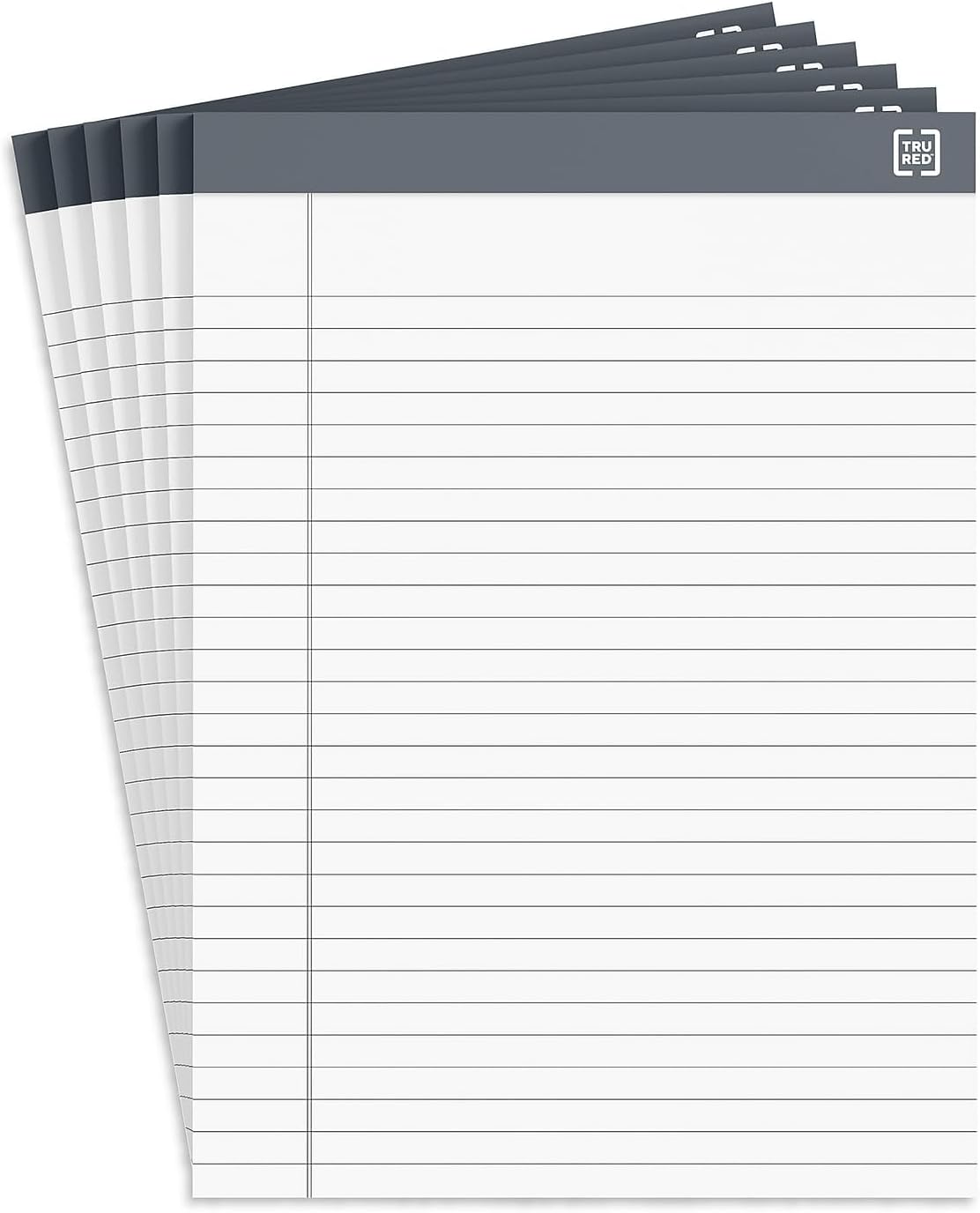 TRU RED Notepads, 8.5” x 11.75”, Wide Ruled, White, 50 Sheets/Pad, 6‑Pack