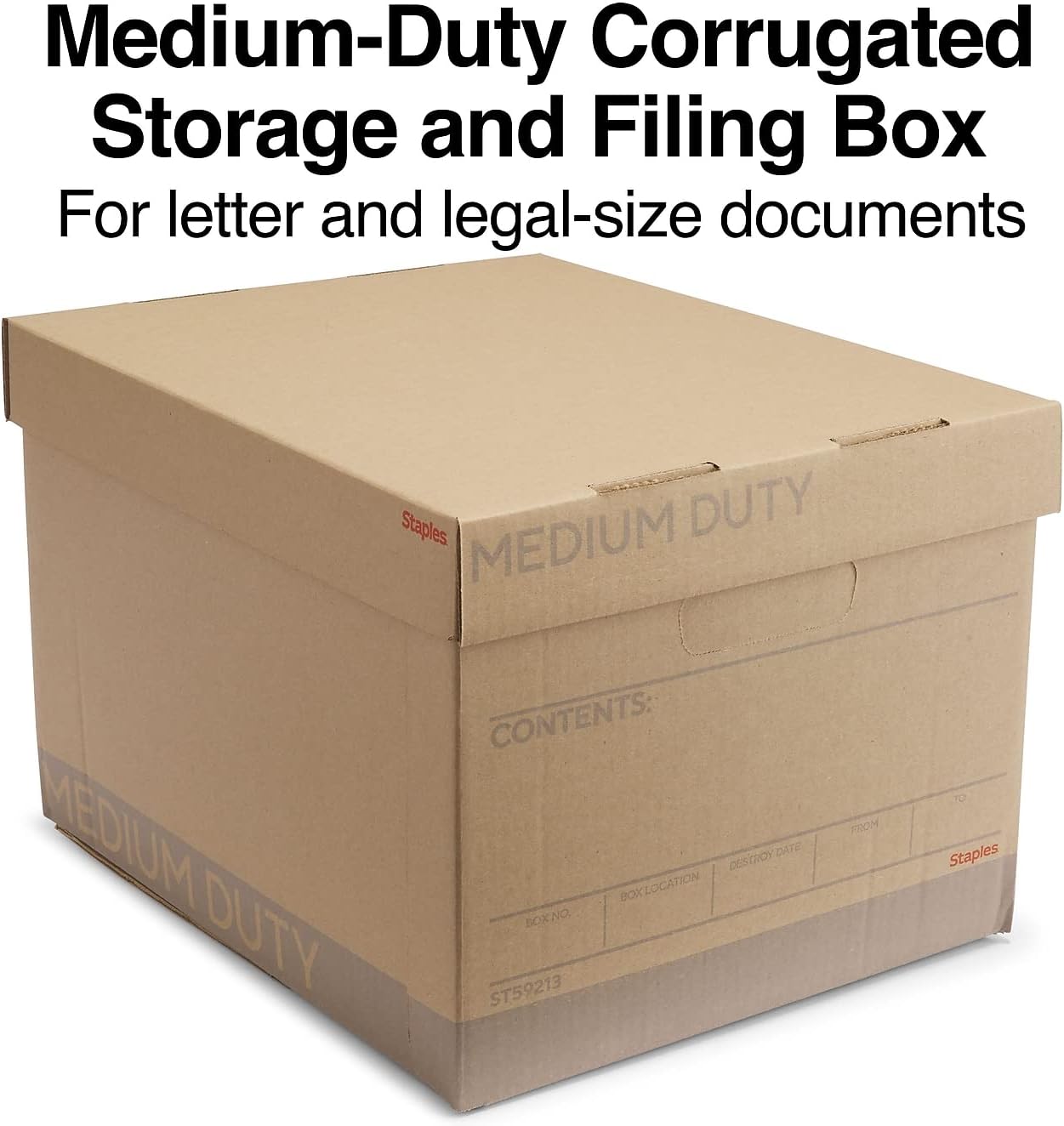 STAPLES Corrugated File Box Lift Off Lid, Letter/Legal Size, White/Black, 10/Pack