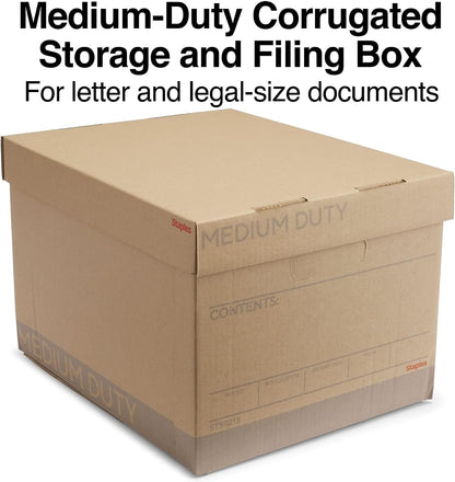 STAPLES Corrugated File Box Lift Off Lid, Letter/Legal Size, White/Black, 10/Pack